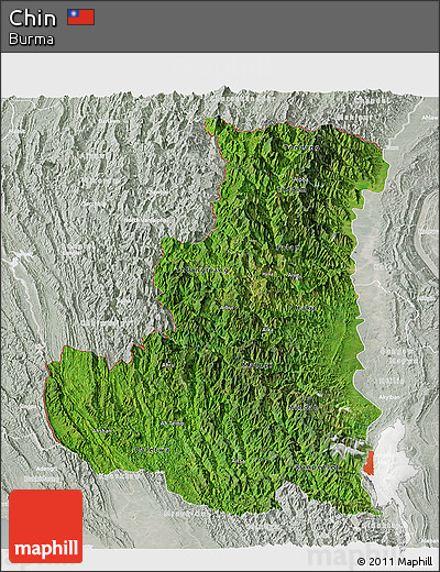 Satellite Panoramic Map of Chin, lighten, semi-desaturated