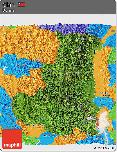 Satellite Panoramic Map of Chin, political outside