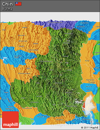 Satellite Panoramic Map of Chin, political outside