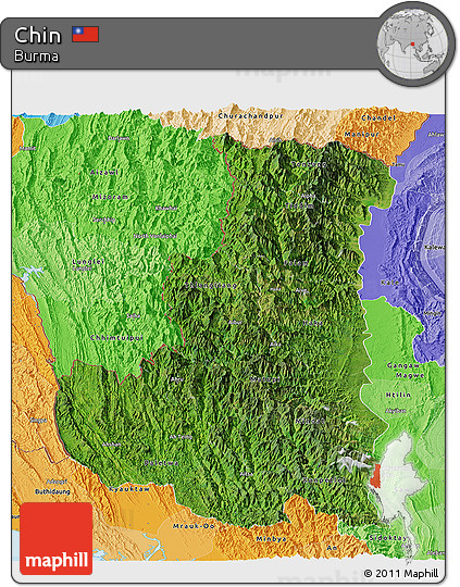 Satellite Panoramic Map of Chin, political shades outside