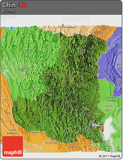 Satellite Panoramic Map of Chin, political shades outside