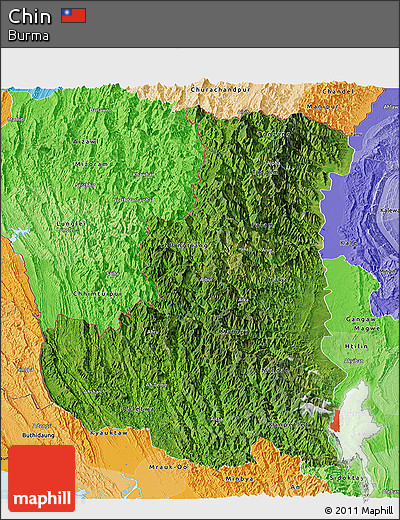 Satellite Panoramic Map of Chin, political shades outside