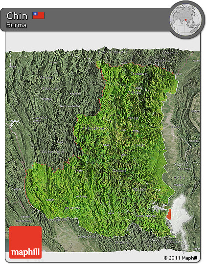 Satellite Panoramic Map of Chin, semi-desaturated