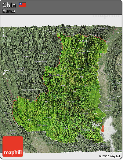 Satellite Panoramic Map of Chin, semi-desaturated