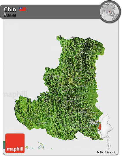 Satellite Panoramic Map of Chin, single color outside