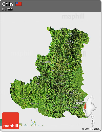 Satellite Panoramic Map of Chin, single color outside