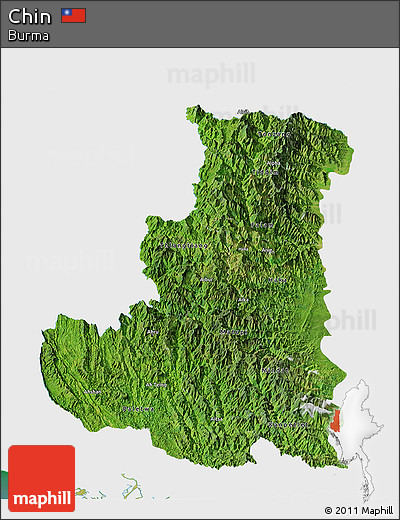 Satellite Panoramic Map of Chin, single color outside