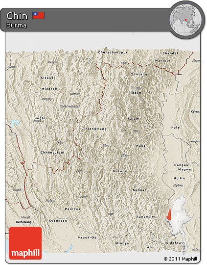 Shaded Relief Panoramic Map of Chin