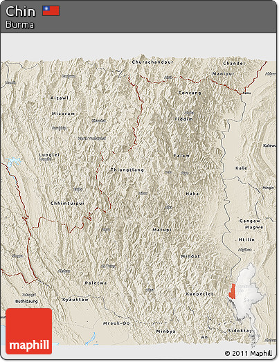 Shaded Relief Panoramic Map of Chin