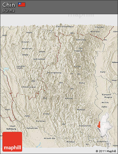 Shaded Relief Panoramic Map of Chin
