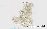 Shaded Relief Panoramic Map of Chin, single color outside