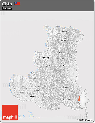 Silver Style Panoramic Map of Chin, single color outside