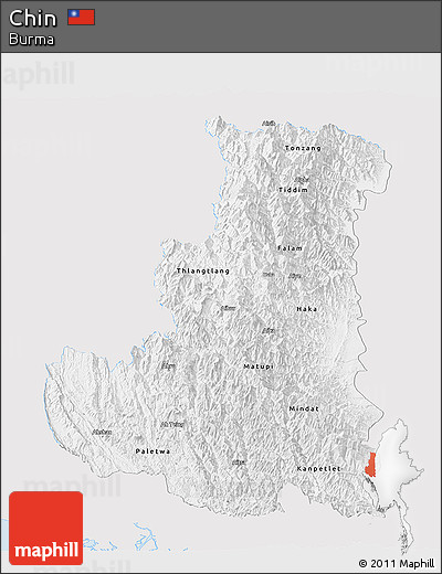 Silver Style Panoramic Map of Chin, single color outside