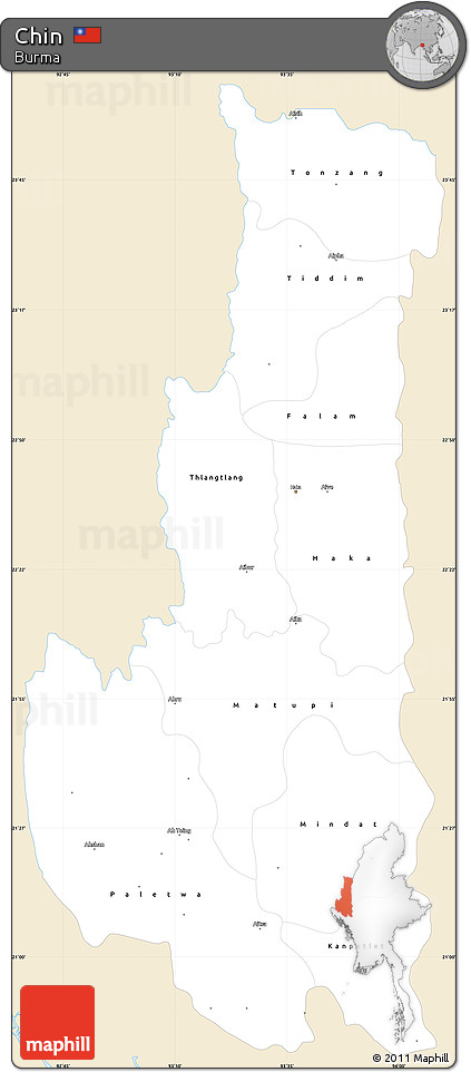 Classic Style Simple Map of Chin, single color outside