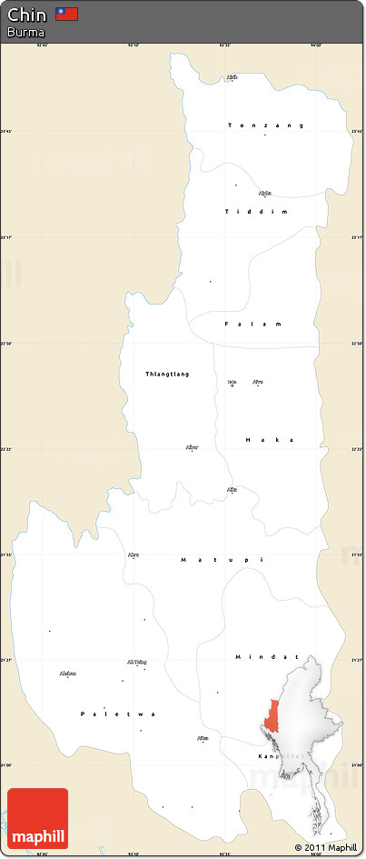 Classic Style Simple Map of Chin, single color outside