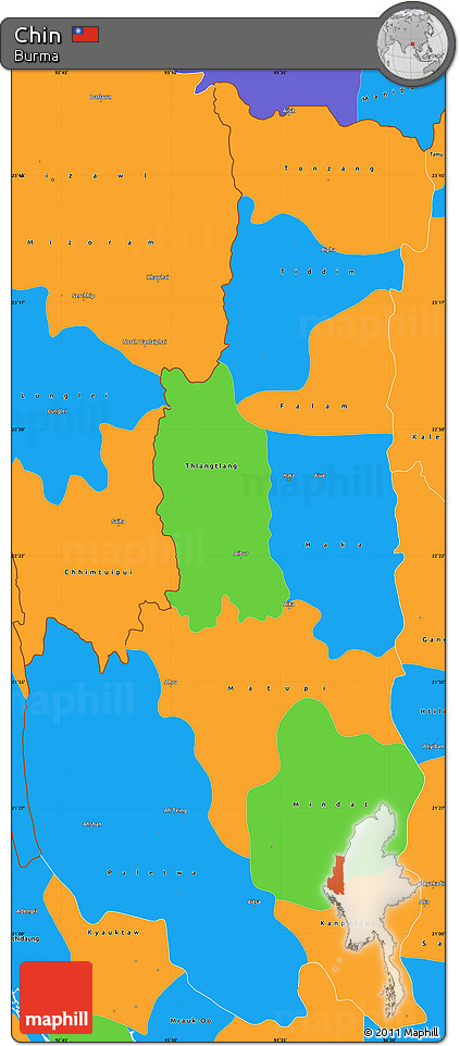 Political Simple Map of Chin