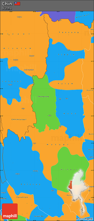 Political Simple Map of Chin