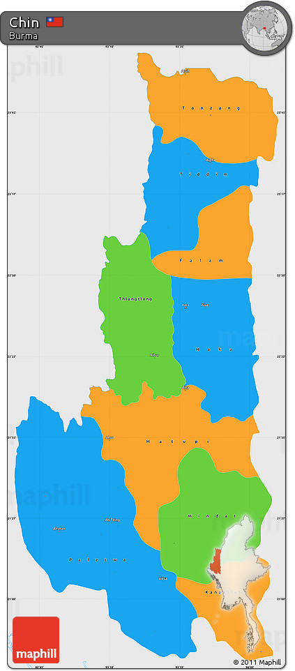 Political Simple Map of Chin, single color outside