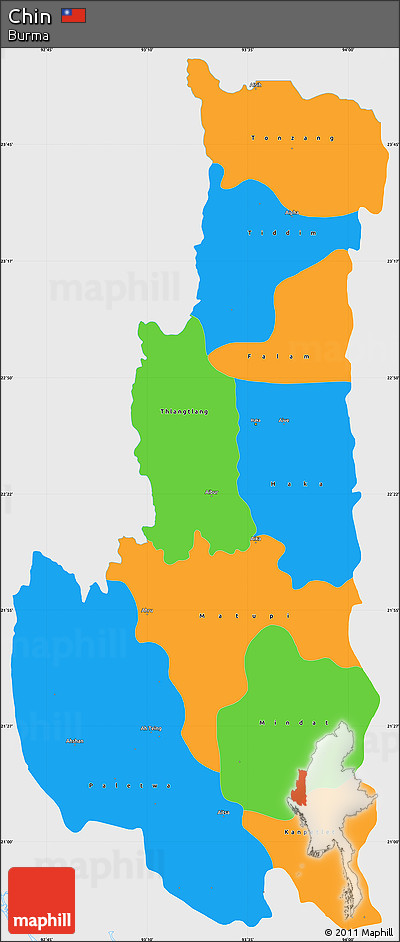 Political Simple Map of Chin, single color outside