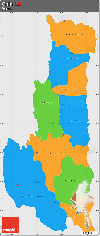 Political Simple Map of Chin, single color outside