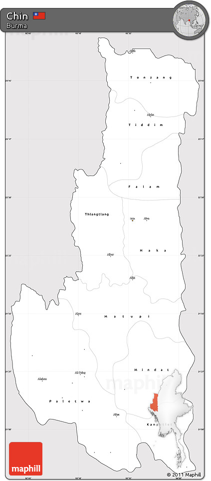 Silver Style Simple Map of Chin, cropped outside