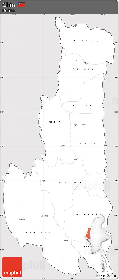 Silver Style Simple Map of Chin, cropped outside