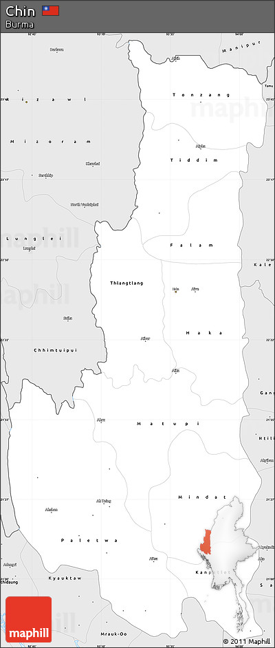 Silver Style Simple Map of Chin