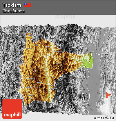 Physical 3D Map of Tiddim, desaturated