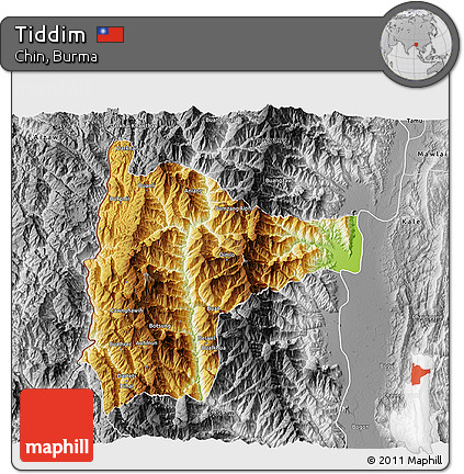 Physical 3D Map of Tiddim, desaturated