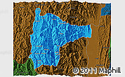 Political 3D Map of Tiddim, darken