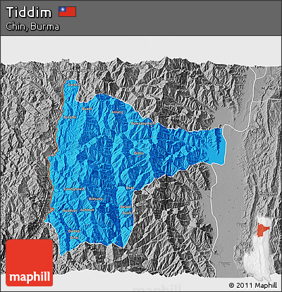 Political 3D Map of Tiddim, desaturated