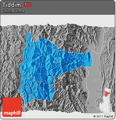 Political 3D Map of Tiddim, desaturated