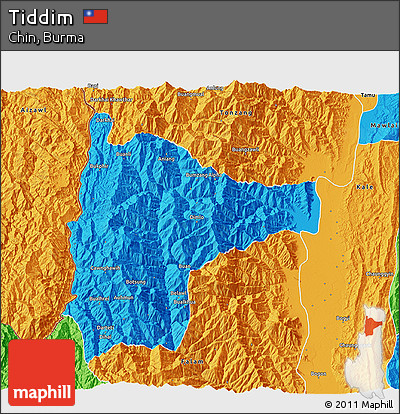 Political 3D Map of Tiddim