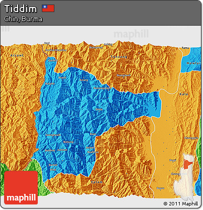 Political 3D Map of Tiddim