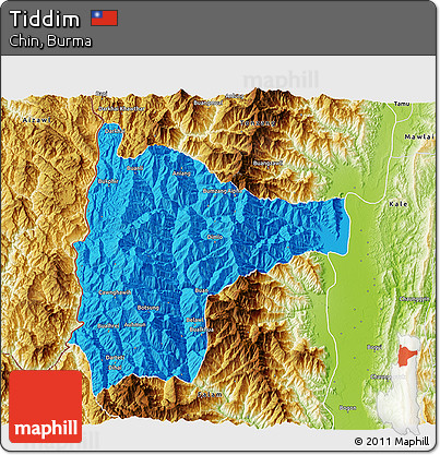 Political 3D Map of Tiddim, physical outside