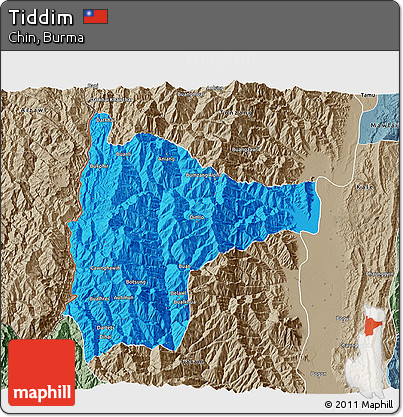 Political 3D Map of Tiddim, semi-desaturated