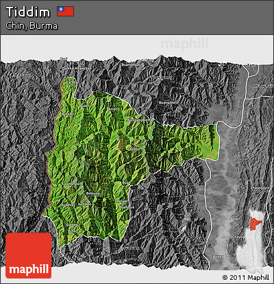 Satellite 3D Map of Tiddim, desaturated