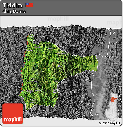 Satellite 3D Map of Tiddim, desaturated