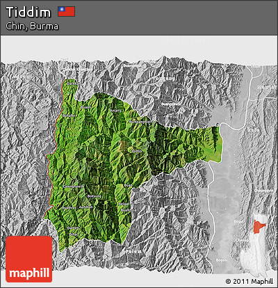 Satellite 3D Map of Tiddim, lighten, desaturated