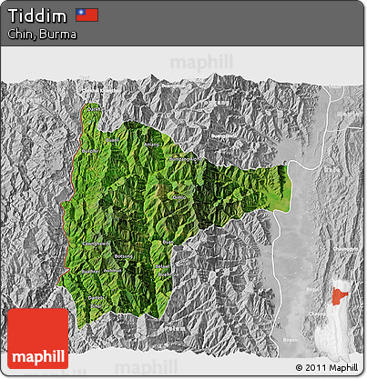Satellite 3D Map of Tiddim, lighten, desaturated