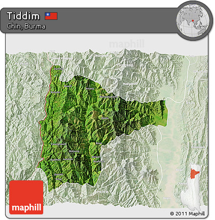 Satellite 3D Map of Tiddim, lighten