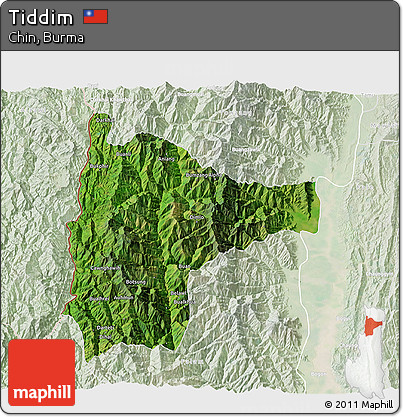Satellite 3D Map of Tiddim, lighten