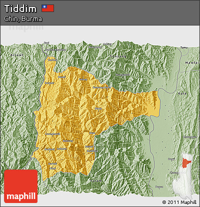 Savanna Style 3D Map of Tiddim