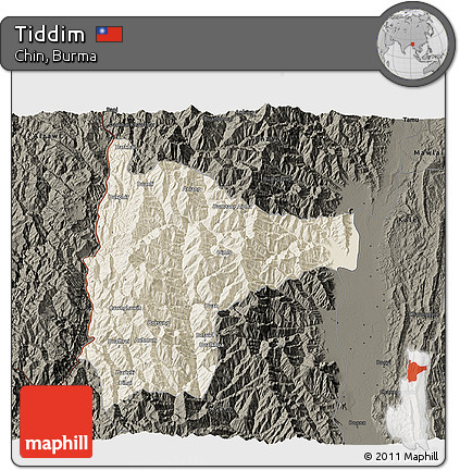Shaded Relief 3D Map of Tiddim, darken