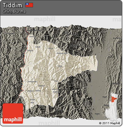 Shaded Relief 3D Map of Tiddim, darken