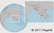 Gray Location Map of Tiddim, within the entire country, hill shading