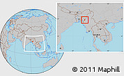 Gray Location Map of Tiddim, within the entire country