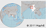 Gray Location Map of Tiddim, highlighted country, within the entire country, hill shading