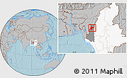 Gray Location Map of Tiddim, highlighted country, highlighted parent region, hill shading