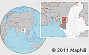 Gray Location Map of Tiddim, highlighted country, highlighted parent region
